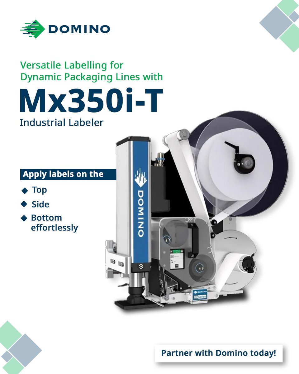 DominoIndia's tweet photo. Label with accuracy, flexibility, and confidence.

The Mx350i-T is designed for complex packaging lines, offering top, side, or bottom application with both contact and non-contact methods.

🔗 Learn more: https://t.co/DiURemYxHi https://t.co/1N6Wt5sjtr