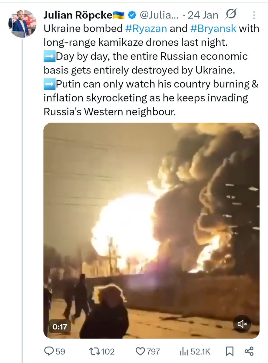 These are not scenes from Tel Aviv.
This is a Ukrainian drone attack on Russia back in January.