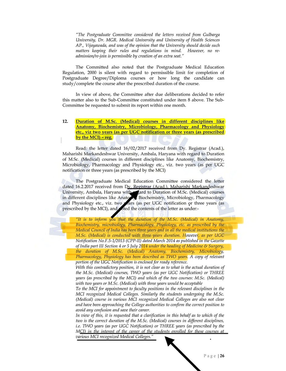 TMMAOfficial's tweet photo. The attached pictures are extractions from Minutes of Meeting of Postgraduate Medical Education Committee, Medical Council of India meeting held on 25th April 2017. 

An association namely National MSc Medical Teachers Association @NMMTA_Assn and its leaders @gandiv_arjun consistently mislead and misinformed all the parties in Medical Education about the qualifications of MSc Medical Postgraduates including the own community they say they are representing. While we always wanted to believe they did this because of lack of knowledge, sheer ignorance/ arrogance, everything they did only points to their pure evil intent. 

The attached document clearly establishes the association of MSc Medical Postgraduate courses with Medical Colleges and with regulatory authority the Medical Council of India with no connection with UGC as latest as to year 2017.

However, the said association kept trying pushing idea of UGC recognition and no relation with MCI, tried labelling our qualifications non-medical science qualifications, convinced a whole lot of people for a separate council for biomedical scientists and even advocated for the same approaching the Health Ministry. And is pushing the same theory in the courts of law. 

They are 🧛‍♂️ 🧛‍♀️ feeding on the blood and sweat of the members who believed in them. 

#MedX #MedTwitter #Vampires #MScMedicalPostgraduates