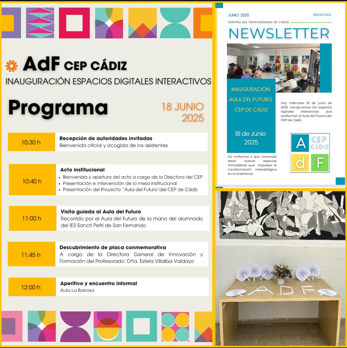 Centro del Profesorado de Cádiz (@cepdecadiz) on Twitter photo Hoy es un gran día, después de cinco cursos escolares trabajando sobre el proyecto del Aula del Futuro #AdF, inauguramos estos nuevos espacios. Gracias a todas las personas que han hecho posible esta transformación. <a href="/DG_IFP/">DG de Innovación y Formación del Profesorado</a> <a href="/EducaAnd/">Consejería Desarrollo Educativo y FP</a> Hoy es un gran día, después de cinco cursos escolares trabajando sobre el proyecto del Aula del Futuro #AdF, inauguramos estos nuevos espacios. Gracias a todas las personas que han hecho posible esta transformación. <a href="/DG_IFP/">DG de Innovación y Formación del Profesorado</a> <a href="/EducaAnd/">Consejería Desarrollo Educativo y FP</a>