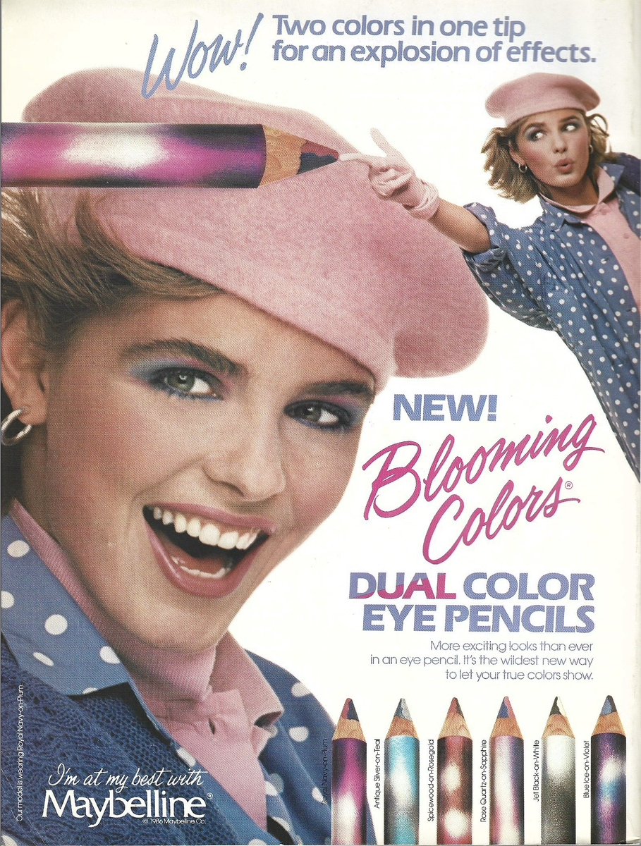 Maybelline Blooming Colors Dual Color eye pencils ad — Seventeen magazine, December 1986