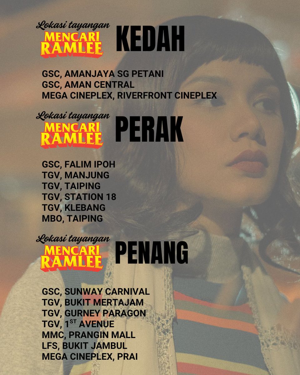 Berikut adalah lokasi tayangan #MencariRamlee. Jangan lupa #tigaharipertama tu penting.