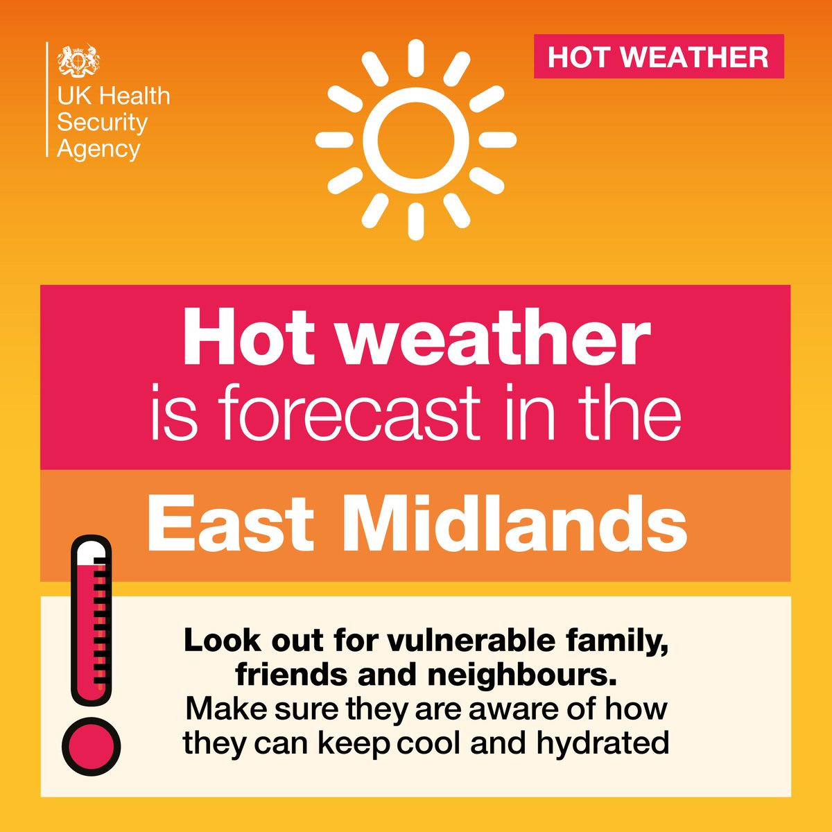 A yellow heat-health alert has been issued for the East Midlands from midday today (18 June) until 6pm on 22 June: orlo.uk/bRraj
Find out how to #BeatTheHeat and stay safe in hot weather orlo.uk/rQO0q