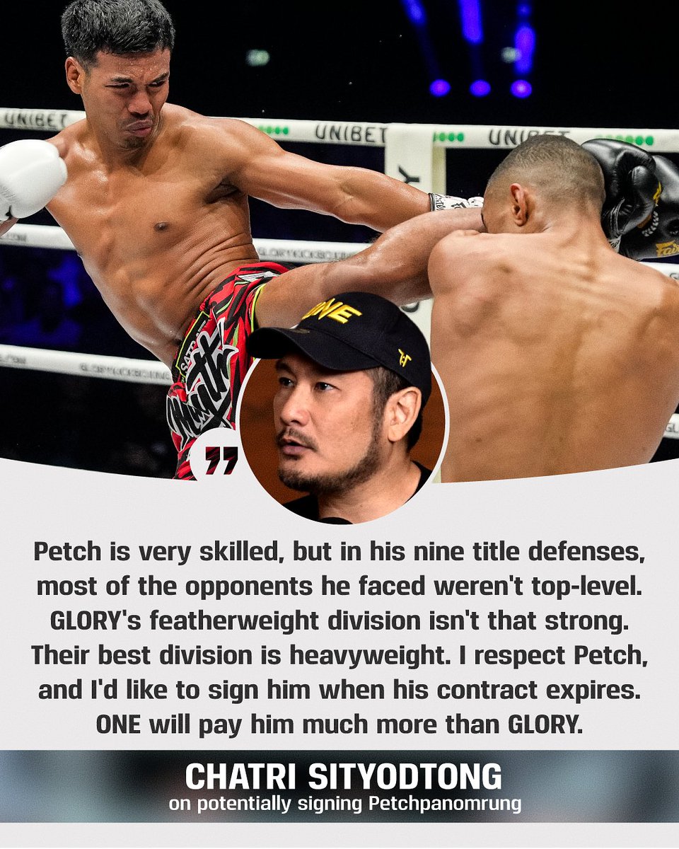 “It’s sad to hear that his purse is very low” — Chatri Sityodtong calls out GLORY’s treatment of Petchpanomrung and hints at a future move to ONE.

Full story: bit.ly/Petchpanomrung…