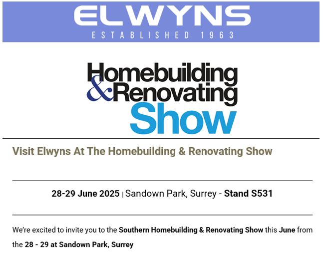 Come &amp; see #Elwyns at the #homebuildingandrenovationshow, see elwyns.com for more info &amp; Free Tickets