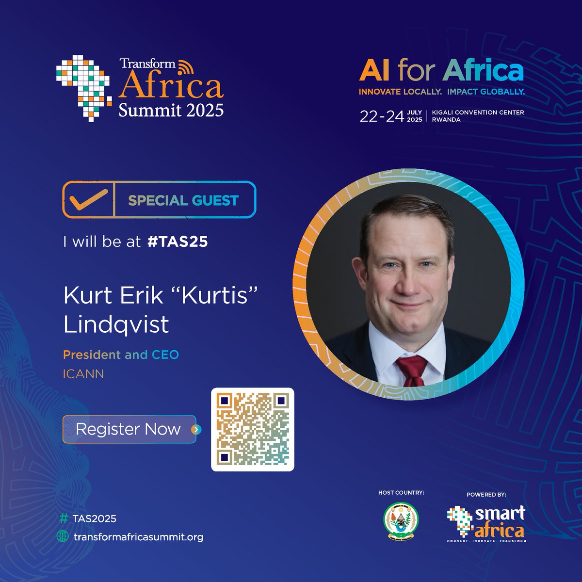 We’re excited to welcome Kurt Erik “Kurtis” Lindqvist, President and CEO of <a href="/ICANN/">ICANN</a>, as a special guest at the Transform Africa Summit 2025!

A seasoned tech executive with over 30 years of experience, Lindqvist has dedicated his career to advancing the stability, security, and