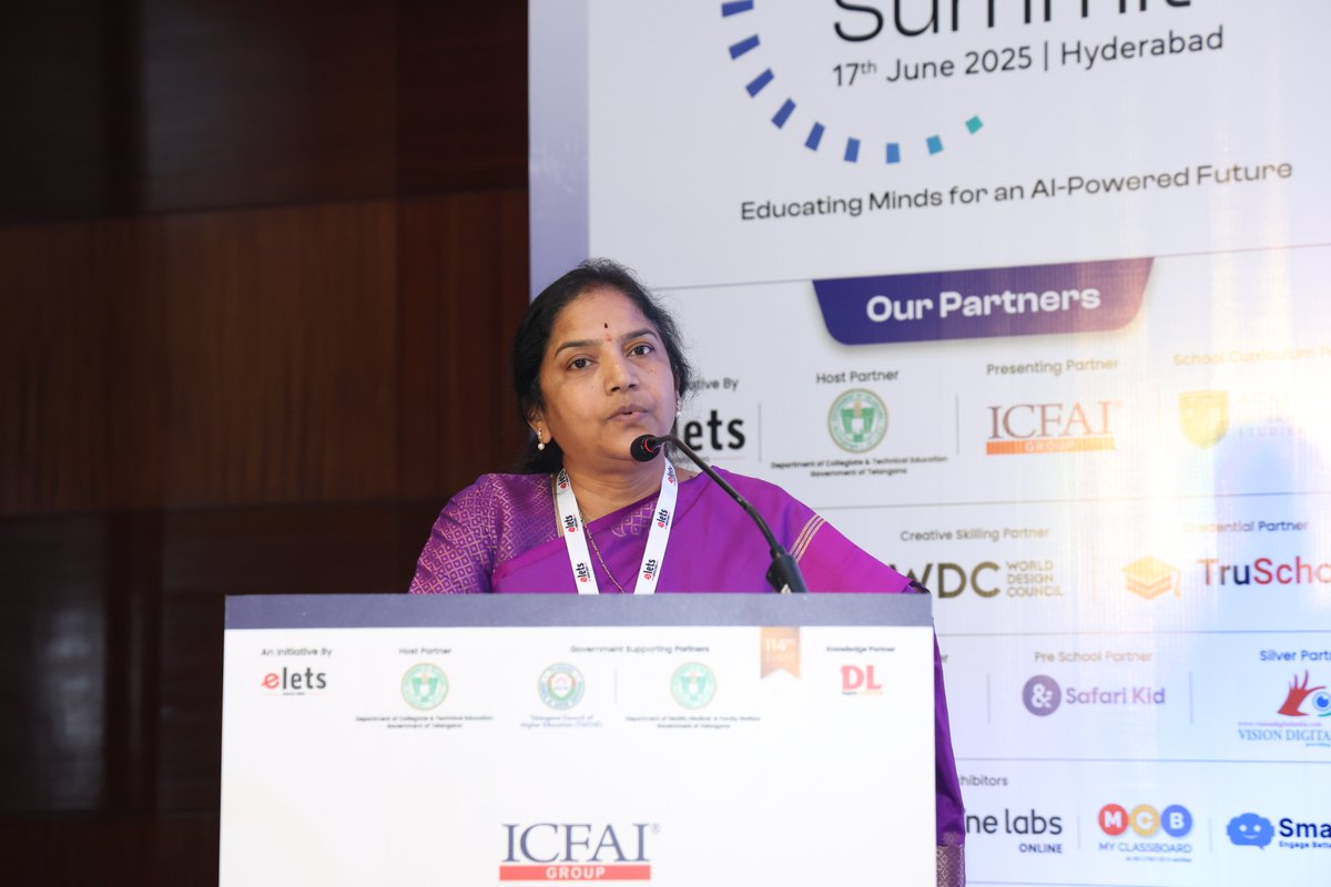 dl_magazine's tweet image. At the Elets FutureEd Summit 2025, K. Seetha Lakshmi, Secretary, Telangana Tribal Welfare Residential Educational Institutions Society (TTWREIS), shed light on how AI is transforming the day-to-day functioning of residential schools.

#Elets #EletsFutureEd #FutureEd2025