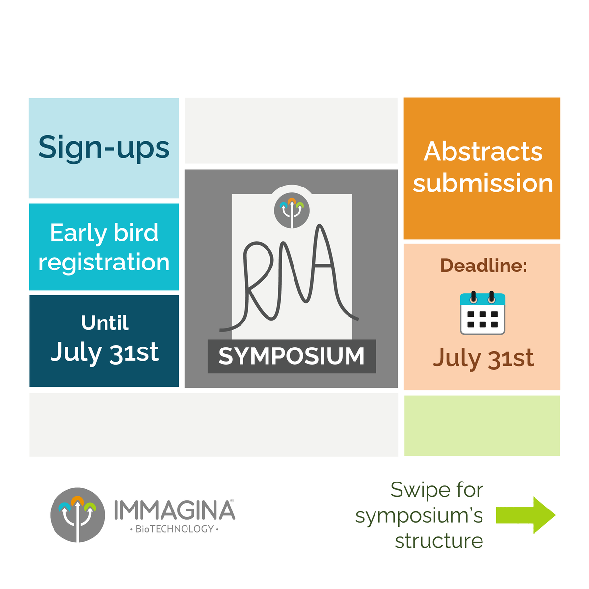 ImmaginaBiotech's tweet image. 🎉 Registrations are OPEN for the Immagina #RNA Symposium!
💡 Early bird until July 31 – don’t miss it: zurl.co/rL0G5
Submit your abstract for a chance to speak & attend for free!
🧬 From tRNAs to targeted therapies, join us to explore the translatome.
#Translatomics