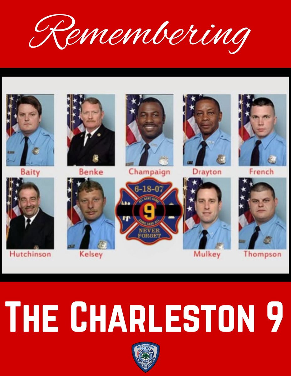 Today NCPD remembers and honors the nine brave Charleston firefighters who lost their lives in the Sofa Super Store fire in 2007. We also keep their families and fellow firefighters in our thoughts and prayers.