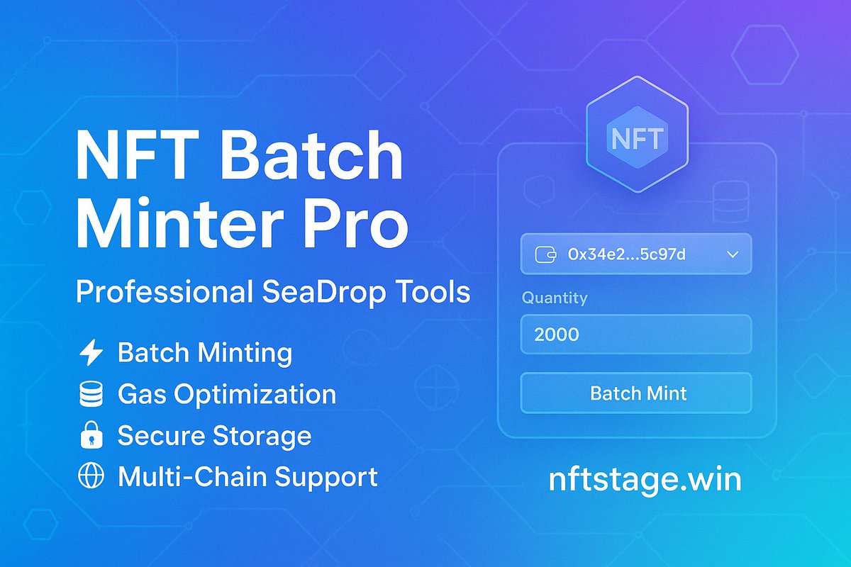 0xsyncroot's tweet image. 🚀 NFT Batch Minter Pro – Fastest Way to Mint NFTs Across Multiple Wallets!
Tired of slow, laggy minting on OpenSea?
NFT Batch Minter Pro lets you mint NFTs on many wallets in seconds – so you never miss out on FCFS or public drops.
✨ Key Features:
• Batch mint NFTs across…
