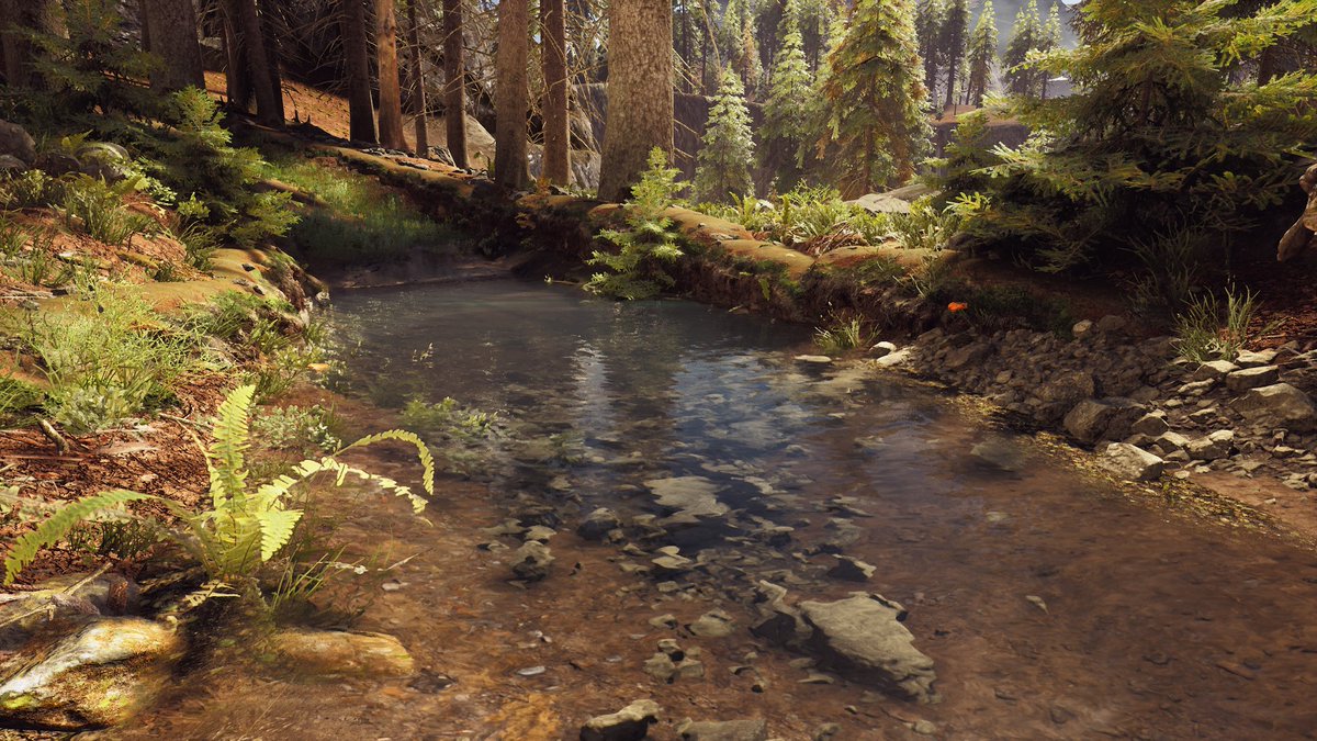 While visiting family, I fiddled around with some water in <a href="/UnrealEngine/">Unreal Engine</a> for my #onyourown_game project - Trying to use this blueprint for bigger puddles, and for small to large bodies of water (where you can actually swim) What do you guys think? #ue5 #UnrealEngine #IndieDevs