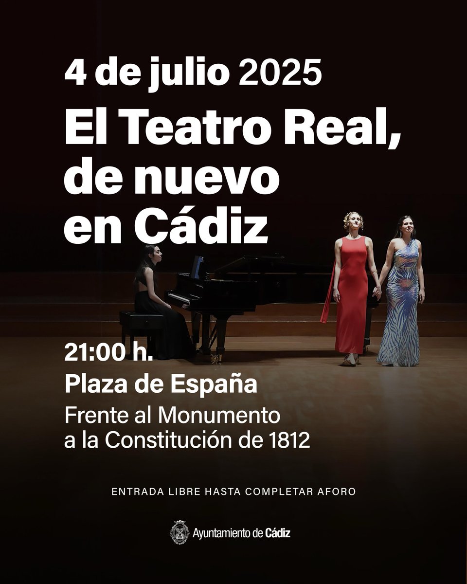 🔵El <a href="/Teatro_Real/">Teatro Real</a> vuelve a #Cádiz 

📅 Viernes 4 de julio
⏰ 21 horas
➡️ Plaza de España