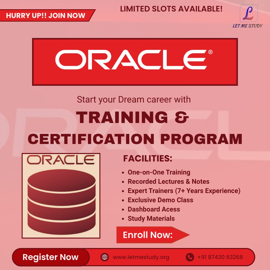 Plutter03's tweet image. 🧠 Become an Oracle Certified Professional – Boost your career with one of the world’s most trusted enterprise technology platforms!
#Oracle #OracleCertification #OracleDatabase #CloudComputing #OracleSQL #TechCareers #DatabaseAdmin #OracleTraining #ITSkills #CareerGrowth