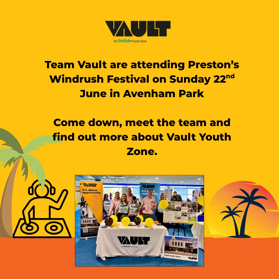 VaultYouthZone's tweet image. We will be joining the fun at Preston's @windrushcic Festival this weekend.
If you spot the team, come say hello and find out more about Vault Youth Zone.
#preston #vaultyouthzone #prestonyouth #prestonlancashire #prestonyoungpeople #YouthZone #windrush #windrushpreston