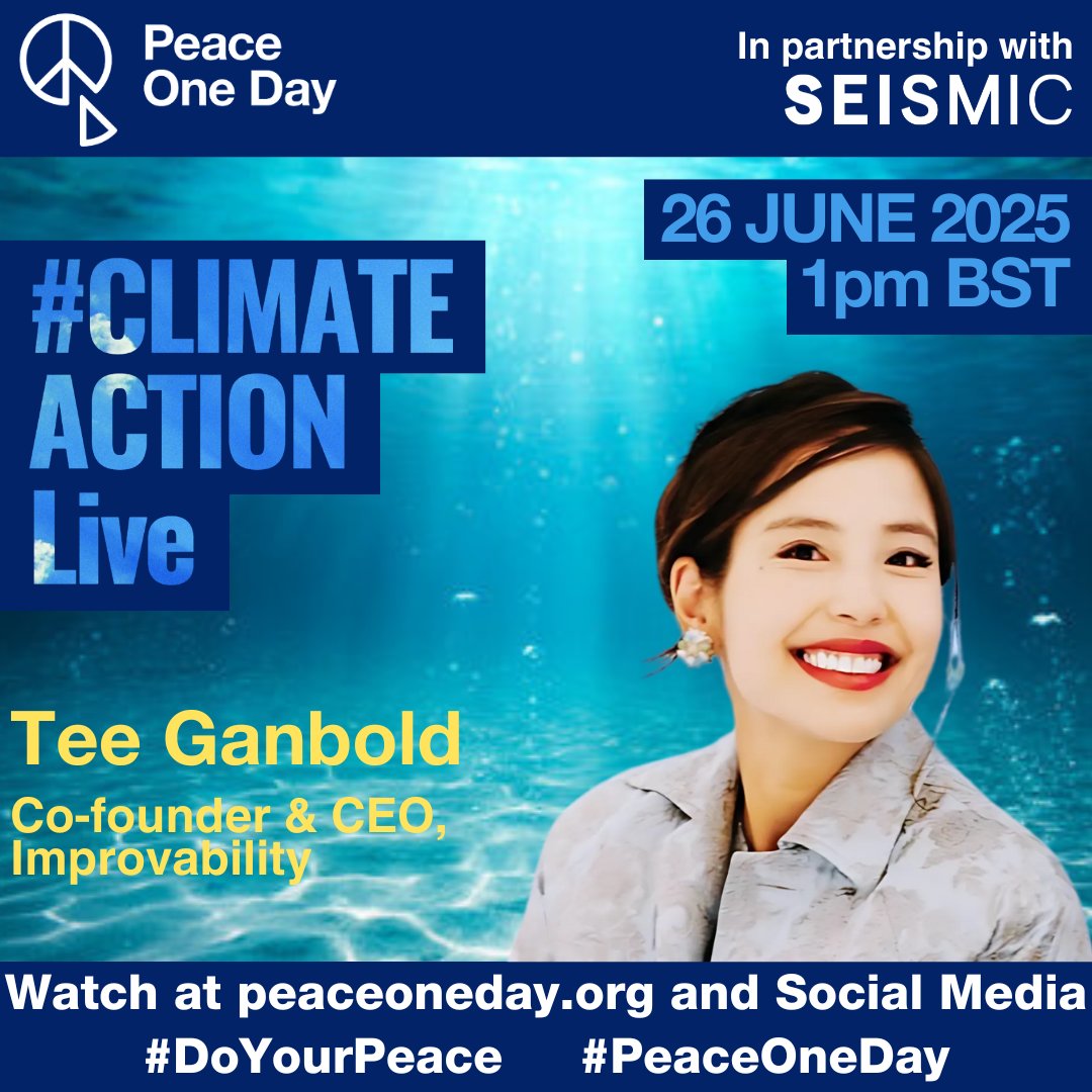 Peace One Day is proud to announce that Tee Ganbold (<a href="/tee_ganbold/">teeganbold 🌎</a>), Co-founder and CEO at Improvability​, will be participating in #ClimateActionLive, broadcasting on the 26th of June.

Follow our social media for announcements and visit peaceoneday.org to watch live.
