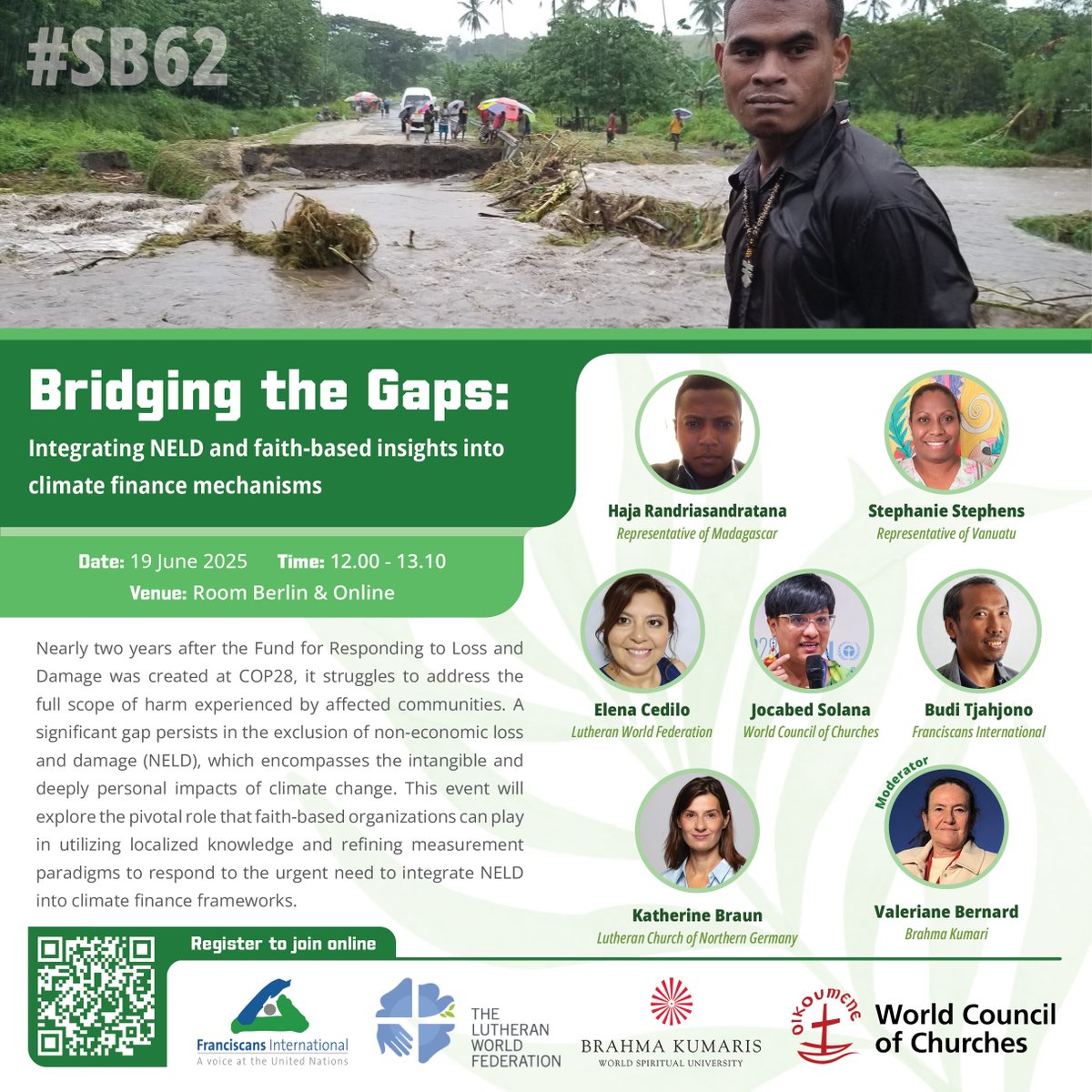 Tomorrow, we'll be at #SB62 to talk about #NELD - the harm caused by climate change that cannot be just quantified financially - and the unique role faith-based organizations can play in making this challenge better understood. 

Register to join us at bit.ly/4023Xca