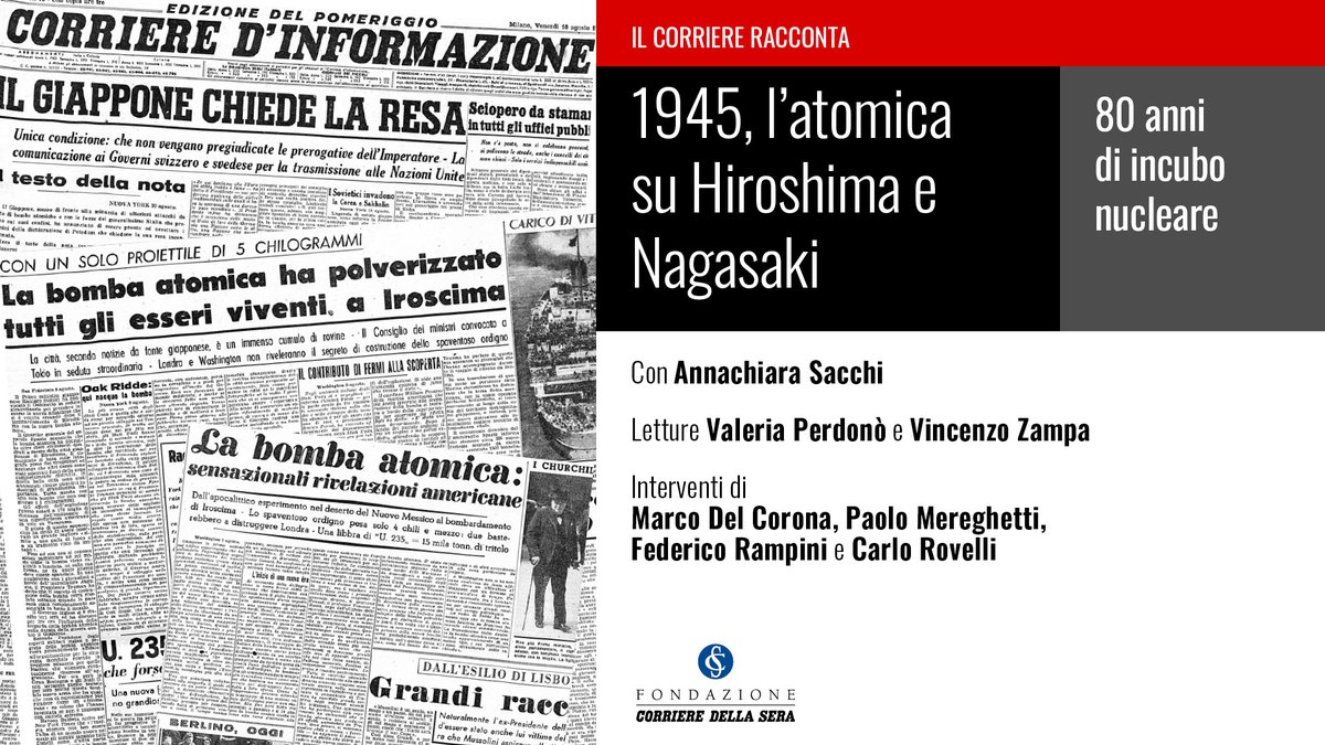 24/06, ore 18, Sala Buzzati: podcast live a cura di
<a href="/tpellizzari/">Tommaso Pellizzari</a>, testo Clara Valenzani, produzione Alessio Albano. Con <a href="/annachiaraS/">Annachiara Sacchi</a>. Letture <a href="/vPerdono/">Valeria Perdonò</a>, <a href="/VincenzoZampa/">Vincenzo Zampa</a>. Interventi <a href="/marcodelcorona/">Marco Del Corona</a>, Paolo Mereghetti, <a href="/FedericoRampini/">Federico Rampini</a>, <a href="/carlorovelli/">carlo rovelli</a>. Prenota: fondazionecorriere.corriere.it/iniziative/194…