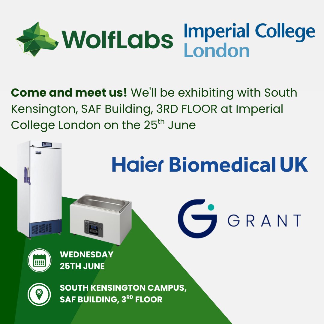 wolflabsuk's tweet image. We’re coming to @imperialcollege on 25th June!
Join us, @GrantInstrument, and @HaierBiomedical for a friendly chat, a chance to discuss your lab needs, or just to put a face to a name.