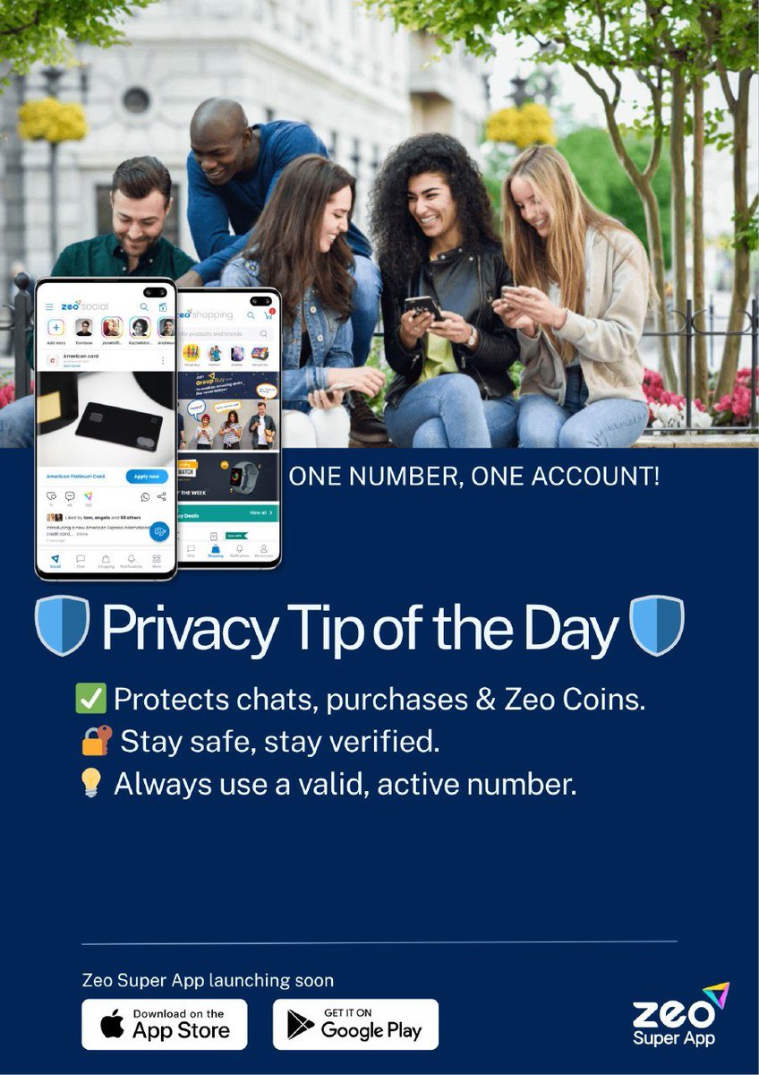 🛡 Privacy Tip of the Day 🛡
One Number, One Account!

To keep your account secure and unique, Zeo Super App does NOT allow linking multiple accounts with the same phone number.

✅ This protects your chats, purchases &amp; Zeo Coins
🔐 Stay safe, stay verified
💡 Tip: Always use a