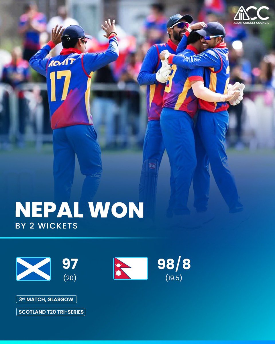 Nepal edged past Scotland in a tense, low-scoring thriller! 🇳🇵

#SCOvNEP #ACC