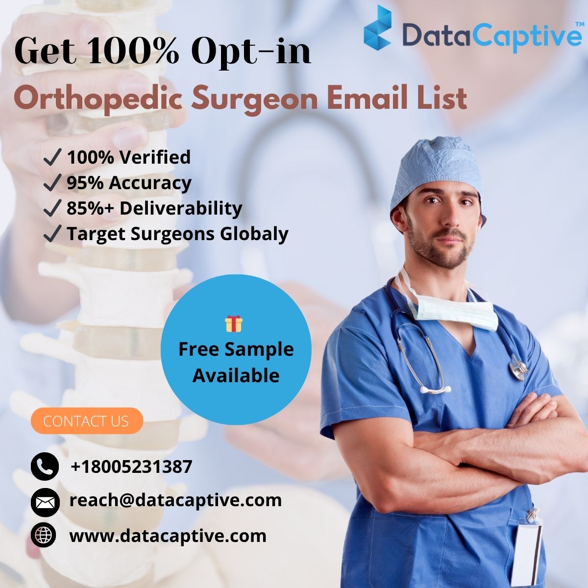 RubyMathew007's tweet image. 🎯 Want to connect with top Orthopedic Surgeons in the US, UK, Canada &amp;amp; Europe?

Get DataCaptive&apos;s 100% verified, CAN-SPAM and GDPR-compliant data with 95%+ accuracy!

🎁 Claim your FREE sample list now-bit.ly/4ndju3c

#OrthopedicSurgeons #HealthcareMarketing #EmailLists
