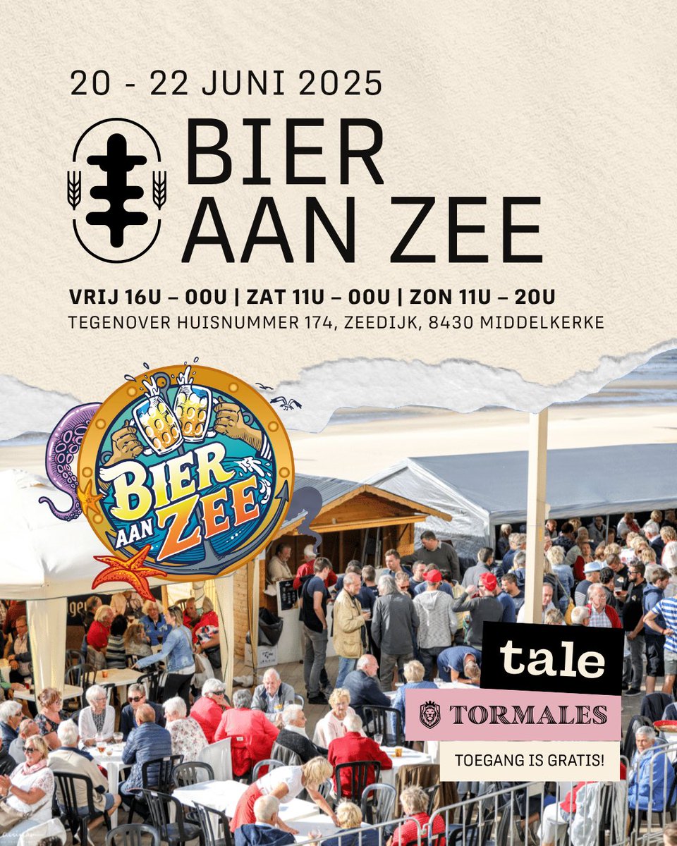 tale_beer's tweet photo. Tale & Tormales zijn dit weekend te vinden op Bier aan Zee ππ»
Langste toog van BelgiΓ«, topbieren, live vibes & streetfood galore!
πZeedijk 174, Middelkerke
π
20β22 juni β GRATIS
π https://t.co/HN9DpjWR67
#Tale #TaleBeer #Tormales #BierAanZee https://t.co/bihMK3w9EY