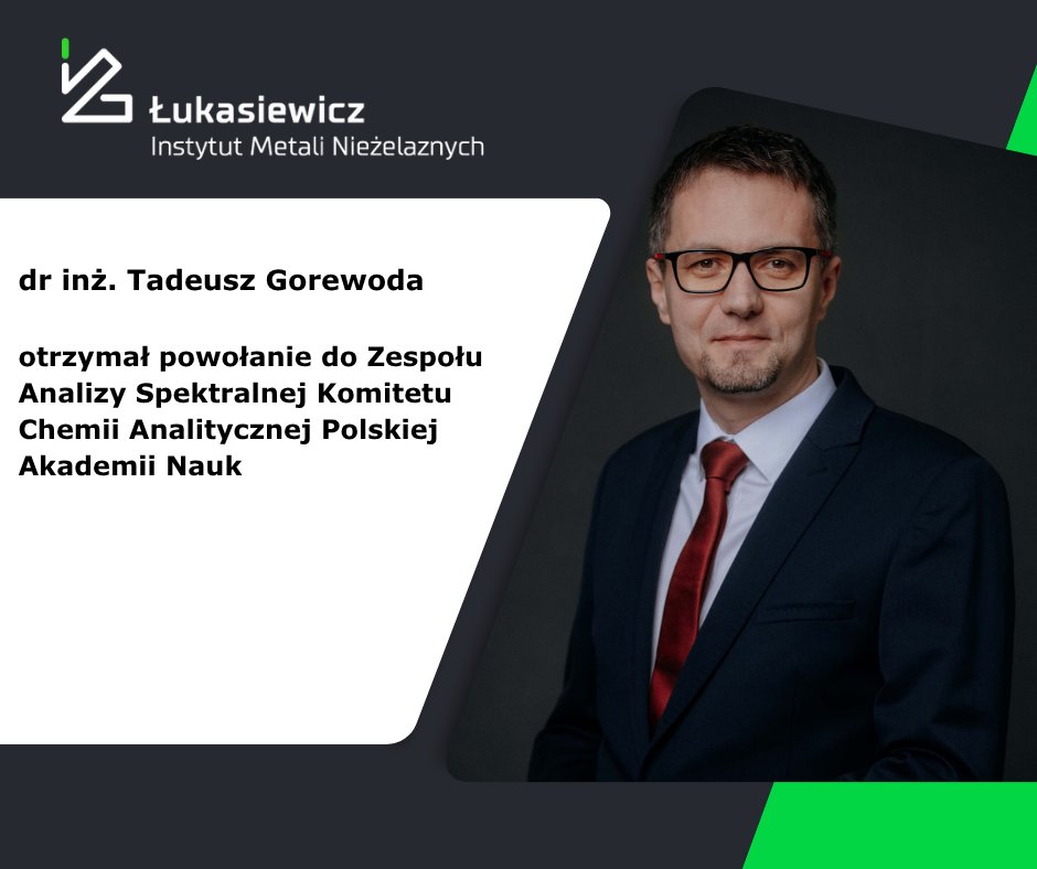 Z radością informujemy, że dr inż. Tadeusz Gorewoda dołączył do Zespołu Analizy Spektralnej KChA PAN! To wyróżnienie i szansa na realny wpływ na rozwój chemii analitycznej w Polsce i na świecie. Gratulujemy i życzymy dalszych sukcesów!