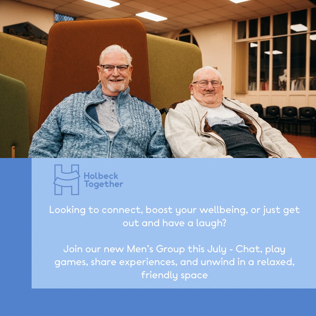 Holbeck Together (@holbecktogether) on Twitter photo This July, we're launching our Men's Group! A relaxed, pressure-free environment for men to chat, play games and share experiences🎲🤝
All ages welcome! To register your interest, contact Chris on 07731 033770 or email chris@holbecktogether.org
#mensgroup #holbecktogether This July, we're launching our Men's Group! A relaxed, pressure-free environment for men to chat, play games and share experiences🎲🤝
All ages welcome! To register your interest, contact Chris on 07731 033770 or email chris@holbecktogether.org
#mensgroup #holbecktogether