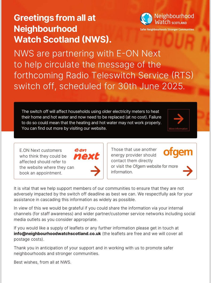 Notice regarding the upcoming Radio Teleswitch Service switch off