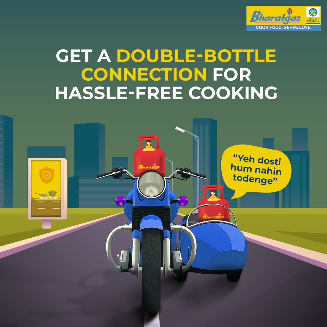 Bharat Petroleum LPG (@bpcllpg) on Twitter photo Great things happen when two things come together. With Bharatgas Double-Bottle Connection, you’ll never have to worry about sudden gas run-outs.
Enjoy uninterrupted cooking everyday, get a Double-Bottle Connection
<a href="/BPCLimited/">Bharat Petroleum</a> <a href="/DirectorM_BPCL/">Director(Marketing), BPCL</a> <a href="/cmdbpcl/">CMD BPCL</a> <a href="/PetroleumMin/">Ministry of Petroleum and Natural Gas #MoPNG</a> Great things happen when two things come together. With Bharatgas Double-Bottle Connection, you’ll never have to worry about sudden gas run-outs.
Enjoy uninterrupted cooking everyday, get a Double-Bottle Connection
<a href="/BPCLimited/">Bharat Petroleum</a> <a href="/DirectorM_BPCL/">Director(Marketing), BPCL</a> <a href="/cmdbpcl/">CMD BPCL</a> <a href="/PetroleumMin/">Ministry of Petroleum and Natural Gas #MoPNG</a>