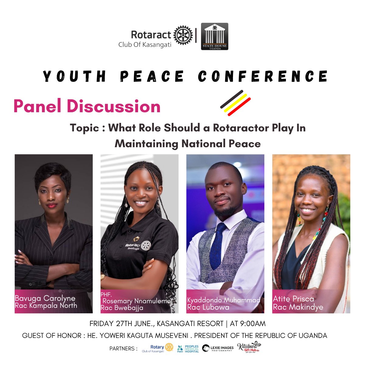 ian kikomeko (@iankiko1) on Twitter photo As we draw close to the YOUTH PEACE CONFERENCE. We bring you a vibrant Panel of Rotaractors who will share about our role in Maintaining National Peace.
With <a href="/KagutaMuseveni/">Yoweri K Museveni</a> as the Guest of Honor. <a href="/StateHouseUg/">State House Uganda</a> As we draw close to the YOUTH PEACE CONFERENCE. We bring you a vibrant Panel of Rotaractors who will share about our role in Maintaining National Peace.
With <a href="/KagutaMuseveni/">Yoweri K Museveni</a> as the Guest of Honor. <a href="/StateHouseUg/">State House Uganda</a>
