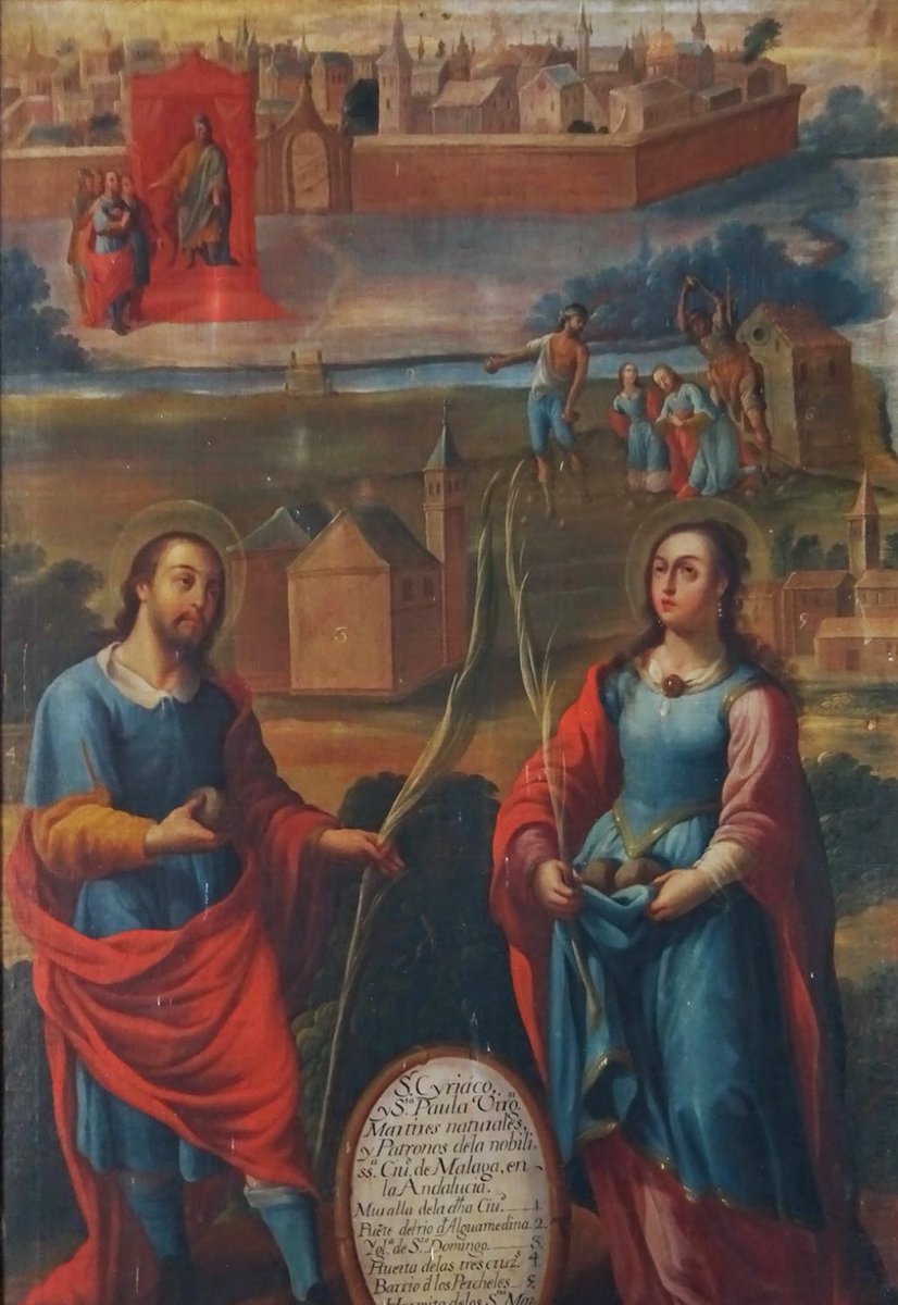 Cada 18 de Junio en Málaga celebramos el día de los Santos Mártires Patronos de Málaga, San Ciriaco y Santa Paula.
A su protección nos acogemos en este día.
🎨 Pedro López Calderón, San Ciriaco y Santa Paula, 1716,San Cristóbal de las Casas, México.( <a href="/PatronosMalaga/">Patronos de Málaga</a> )