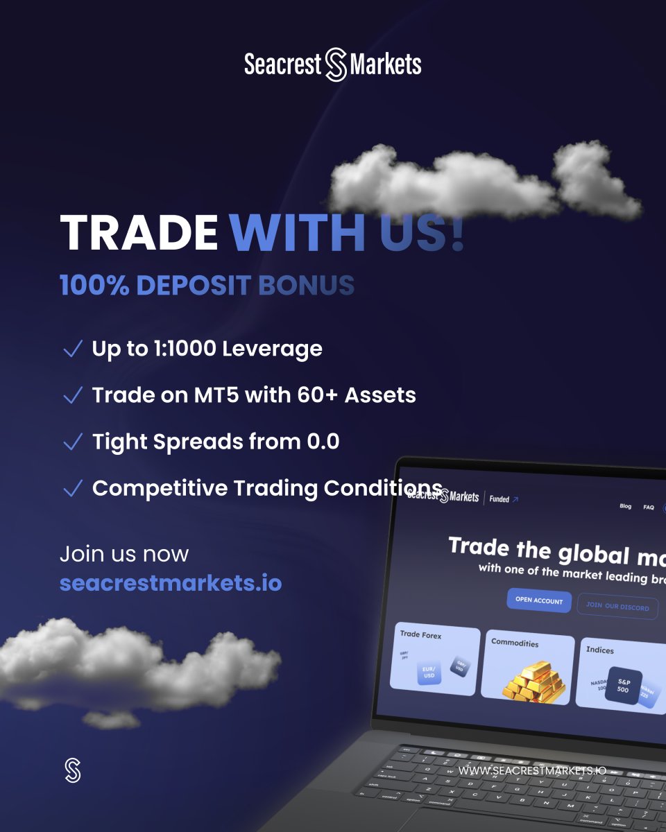 Trade the global markets with us!

- Up to 1:1000 Leverage
- Trade on MT5 with 60+ Assets
- Tight spreads from 0.0
- Competitive Trading Competitions

Join us now at seacrestmarkets.io