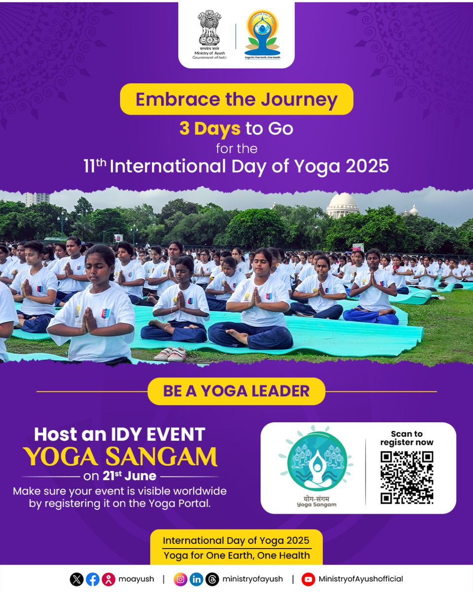 3 Days to Go! It’s almost time to celebrate unity through yoga.

#IDY2025