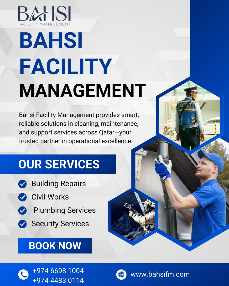 Bahsifm's tweet photo. From spotless spaces to seamless operations ��⚙️
Bahsi Facility Management delivers expert cleaning, maintenance, and support services across Qatar—with reliability you can trust.
#FacilityManagement #QatarServices #BahsiFM #OperationalExcellence https://t.co/LNQfmzbpXg
