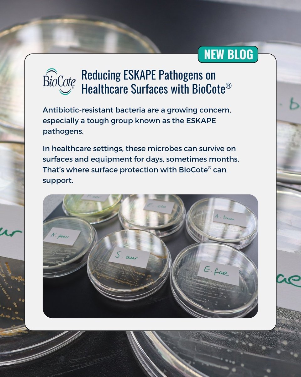 ESKAPE pathogens are known for resisting multiple antibiotics🦠

Independent testing shows up to 99.99% reduction when they come into contact with BioCote®-treated surfaces?

See the results: eu1.hubs.ly/H0l3bj50

#ESKAPE #Antibacterial #BioCote #Biocides