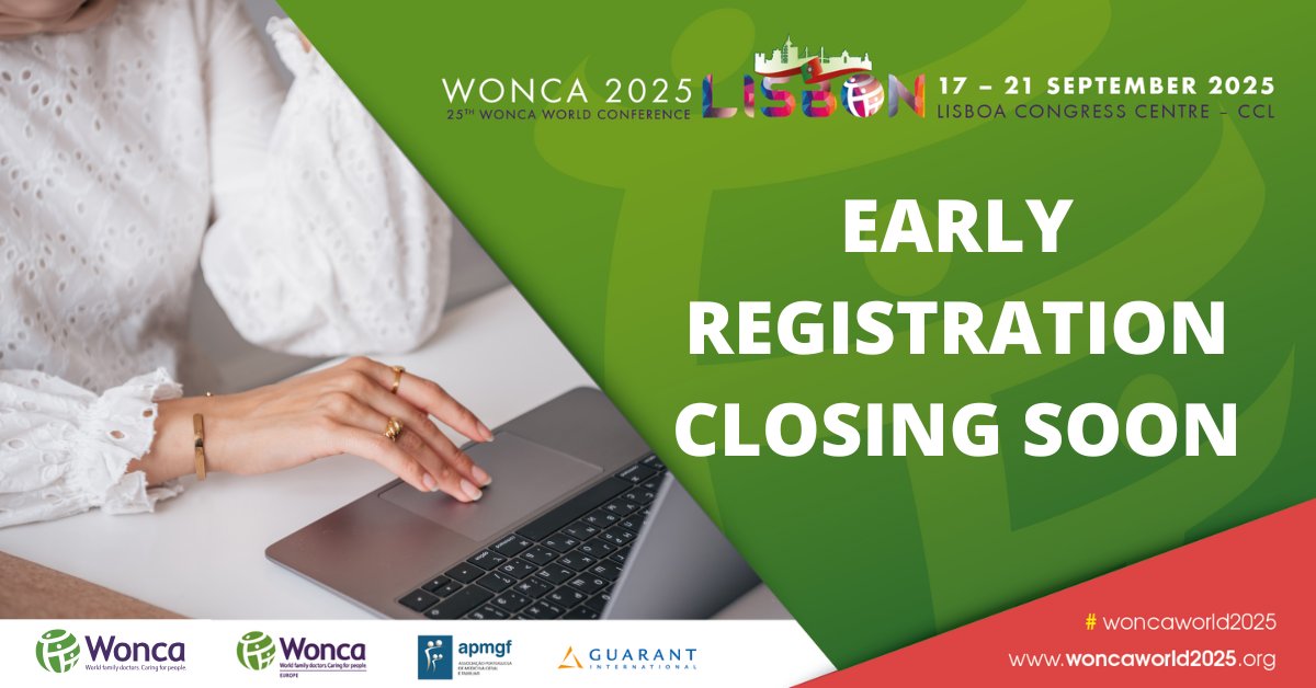 Don’t miss your chance to join #woncaworld2025 in Lisbon at a discounted rate.
Register by 25 June 2025 to secure your spot and save!
Connect with family doctors worldwide, learn from expert sessions, and get inspired.  <a href="/WoncaWorld/">WONCA</a> <a href="/WoncaEurope/">WONCA Europe</a> <a href="/apmgf/">APMGF</a> 
woncaworld2025.org/registration