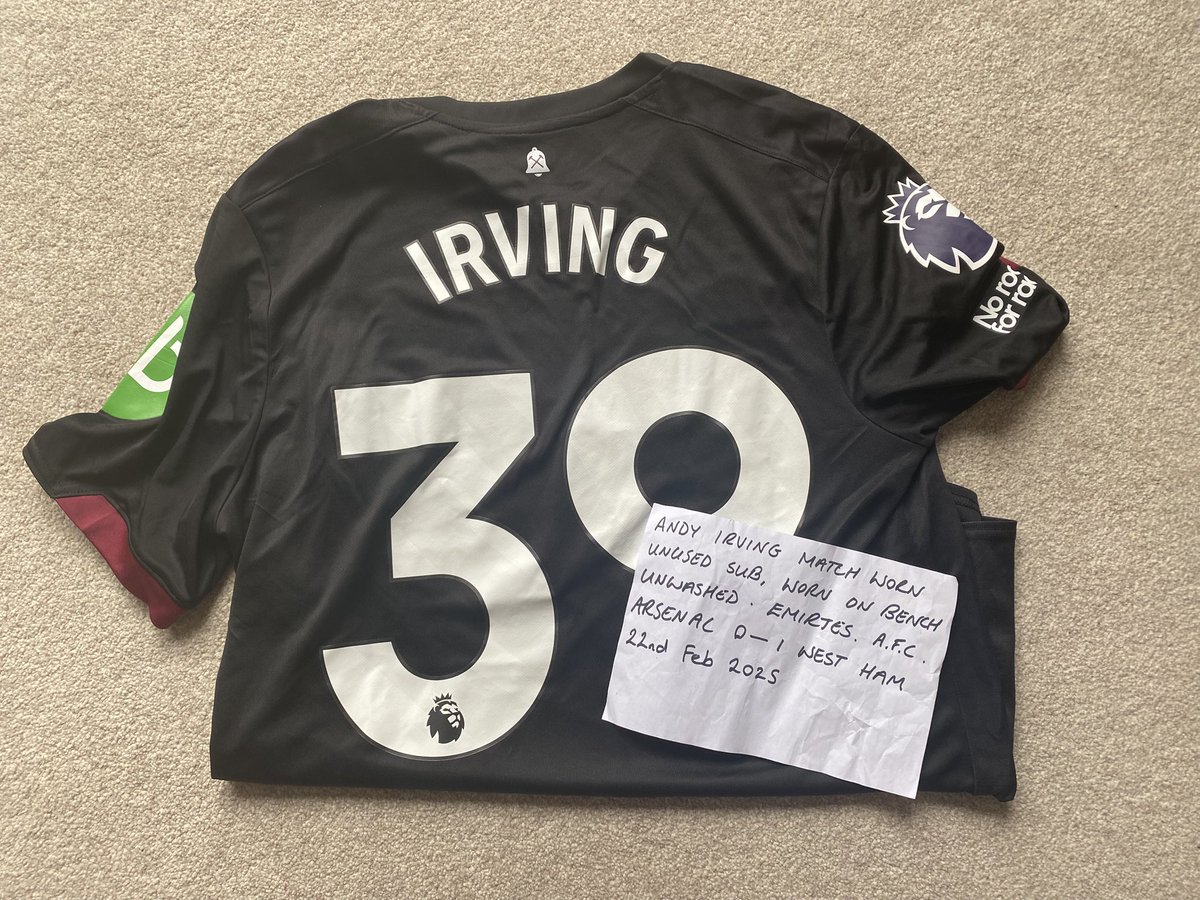 WHU Legends XI Prints ⚒ (@whulegends_xi) on Twitter photo Hi All, I was kindly donated this match Issue shirt of Andy Irving’s from the Arsenal game as he was an unused sub. As many know I am raising money for a friend so would like to sell it if possible, please get in touch if you are interested. Thank you ⚒ <a href="/KevinSladeAOFP/">Kevin Slade (Academy of football podcast)</a> Hi All, I was kindly donated this match Issue shirt of Andy Irving’s from the Arsenal game as he was an unused sub. As many know I am raising money for a friend so would like to sell it if possible, please get in touch if you are interested. Thank you ⚒ <a href="/KevinSladeAOFP/">Kevin Slade (Academy of football podcast)</a>