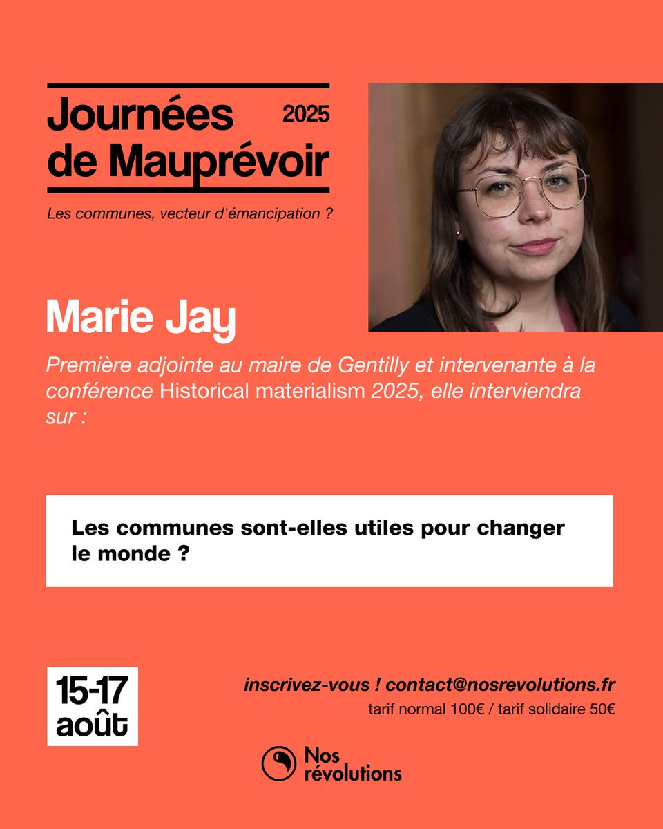 Les Journées de Mauprévoir, c'est dans moins de deux mois 🥳 Inscrivez-vous vite pour participer à notre débat introduit par Marie Jay autour du rôle des communes pour changer le monde !

Pour s'inscrire : contact@nosrevolutions.fr Infos : nosrevolutions.fr/journees-de-ma…