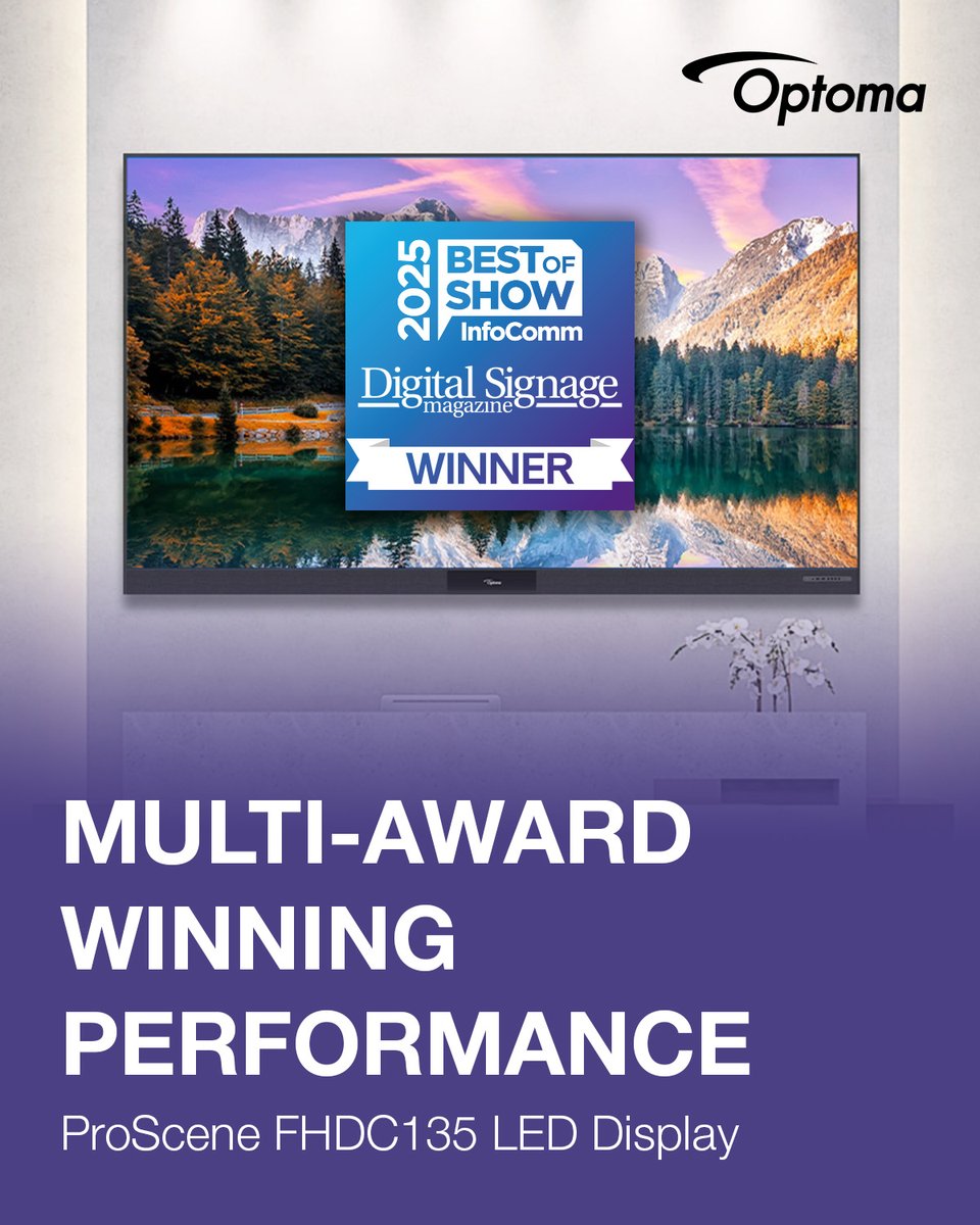 🏆 Double Award Winner!
The Optoma ProScene FHDC135 LED display just won Best of Show at InfoComm 2025 — its second big win after ISE 2025!

With an all-in-one design and advanced COB tech, it’s redefining LED displays.
🔗 bit.ly/43XbEla

#InfoComm2025 #ISE2025 #ProAV
