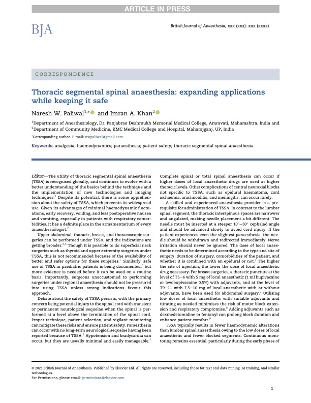 The safety of thoracic segmental spinal anaesthesia can be improved by dedicated training, use of #ultrasound guidance, and possibly the integration of #AI in the future. #TSSA #spinal 

bjanaesthesia.org/article/S0007-…