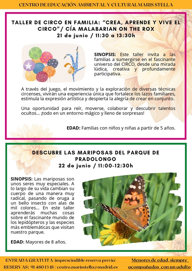 Distrito Usera (@jmd_usera) on Twitter photo 📌Calendario para el finde en CEAC Maris Stella:
📍Viernes 20: taller de 📷 y #huerto
📍Sábado 21: ruta en 🚲 y taller de 🎪
📍Domingo 22: sesión ornitológica
ℹ Reservas ☎ 91 480 13 18, centro y 📨 centro.marisstella@madrid.es
👉 informate.madrid.es/2chpi 📌Calendario para el finde en CEAC Maris Stella:
📍Viernes 20: taller de 📷 y #huerto
📍Sábado 21: ruta en 🚲 y taller de 🎪
📍Domingo 22: sesión ornitológica
ℹ Reservas ☎ 91 480 13 18, centro y 📨 centro.marisstella@madrid.es
👉 informate.madrid.es/2chpi