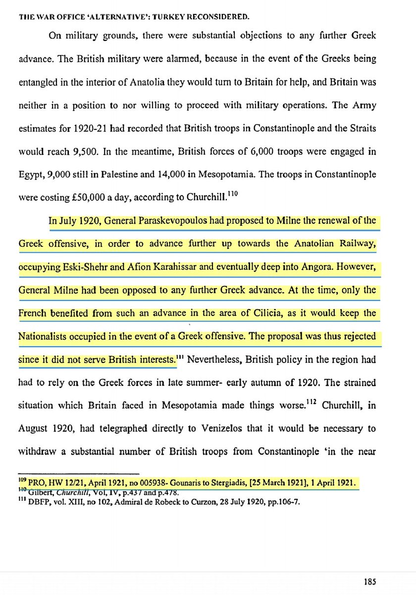 1920 de General Paraskevopoulosun Ankara'ya kadar olan toprakları işgal etmek için general milneden istediği destek ve ordunun yenilenme isteği ingiliz çıkarlarlarına ters düştüğü içn İngilizler tarafından reddedilmişdir