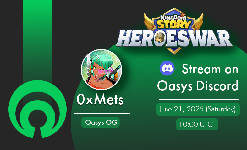 Welcome to my  stream for the game KINGDOM STORY: HEROES WAR   with <a href="/oasys_games/">Oasys Gaming Hub</a> 🐉  

I’ll be streaming <a href="/kingdomstorynft/">KINGDOM STORY: HEROES WAR</a>
Come hang out!

📷Saturday, 21/06/2025  
📷10:00 UTC  
📷Discord server: discord.com/invite/oasysof…