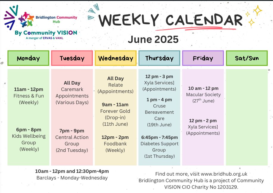 Bridlington community hub have some excellent recourse for the town. 

See poster for details