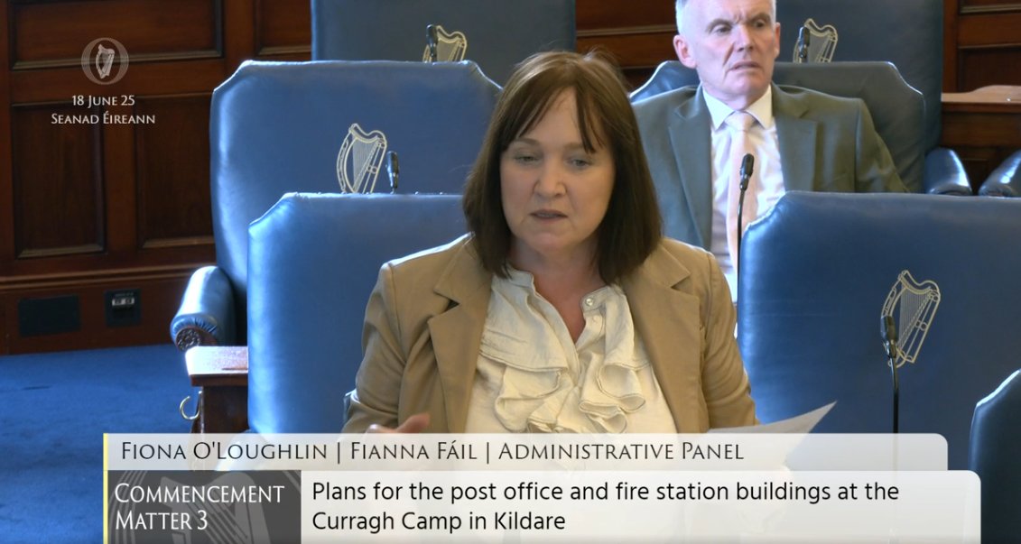 Houses of the Oireachtas - Tithe an Oireachtais (@oireachtasnews) on Twitter photo #Seanad Commencement Matter 3: Senator Fiona O'Loughlin <a href="/Fiona_Kildare/">Senator Fiona OLoughlin</a> – To the Minister for Defence: Plans for the post office and fire station buildings at the Curragh Camp in Kildare. #SeeForYourself
oir.ie/38ae74c #Seanad Commencement Matter 3: Senator Fiona O'Loughlin <a href="/Fiona_Kildare/">Senator Fiona OLoughlin</a> – To the Minister for Defence: Plans for the post office and fire station buildings at the Curragh Camp in Kildare. #SeeForYourself
oir.ie/38ae74c