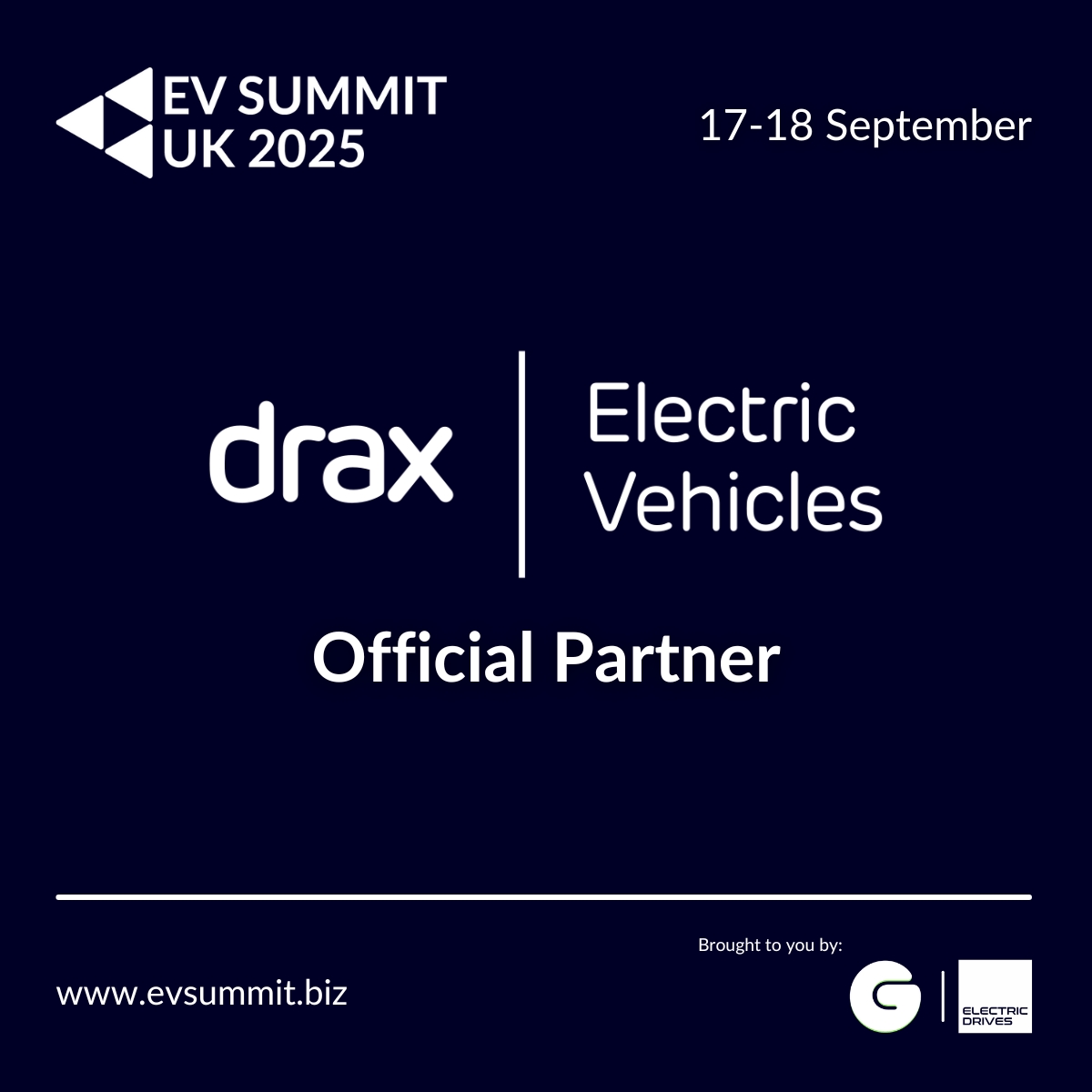 We’re excited to welcome <a href="/DraxEVs/">Drax Electric Vehicles⚡</a> to the EV SUMMIT!

With end-to-end EV transition support, future-proof charging solutions &amp; a smart management portal, Drax EV helps drive decarbonisation with confidence.

Learn more 👉 energy.drax.com/ev

#EVSUMMIT | #DraxEV