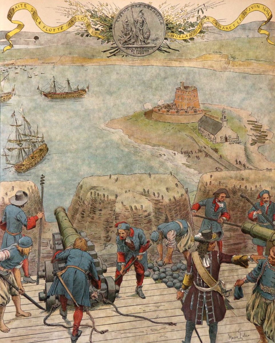 [18 juin 1694] #HistoireDeBretagne

Les Anglais alliés aux Hollandais tentent d’attaquer le port de #Brest et forcent le passage du goulet.

Vauban organise la défense de #Camaret et repousse l’assaut qui se révèle une catastrophe pour les envahisseurs.

©️Maurice Leloir
