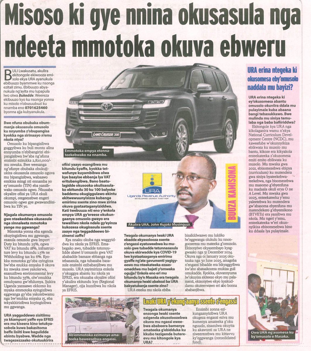 In today's edition of #BuuzaKamisona, the URA Commissioner General- John R. Musinguzi breaks down taxes that apply to motor vehicles.

Delve in!

⬇️