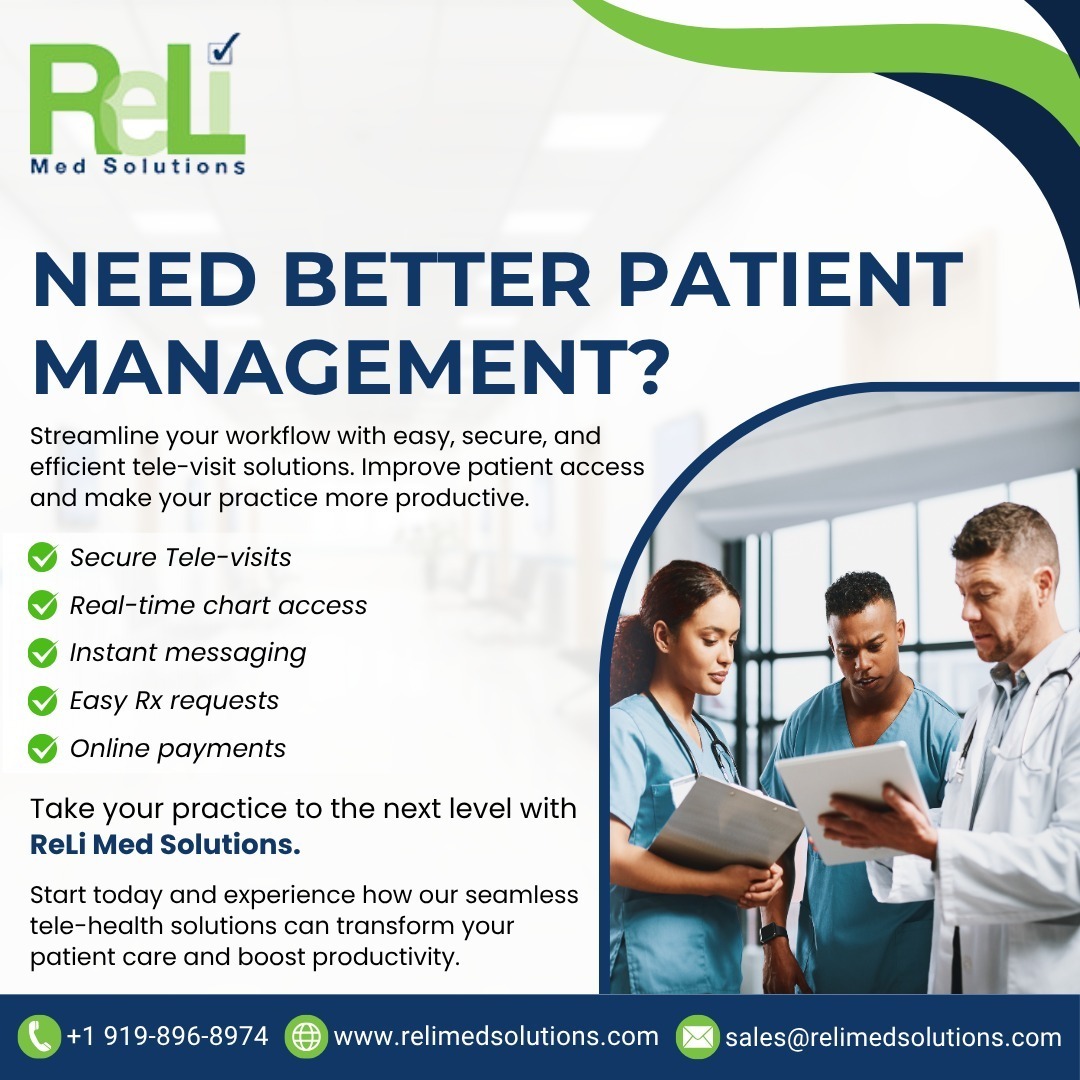 Relimed's tweet photo. ReLi Med Solutions makes patient care easier with secure tele-visits, real-time chart access, and easy Rx requests. Save time and improve your workflow with our simple tools.
#PatientManagement #TelehealthSolutions #EMRSystems #VirtualCare #ReLiMedSolutions #HealthITSecurity https://t.co/zqca5T1kfT